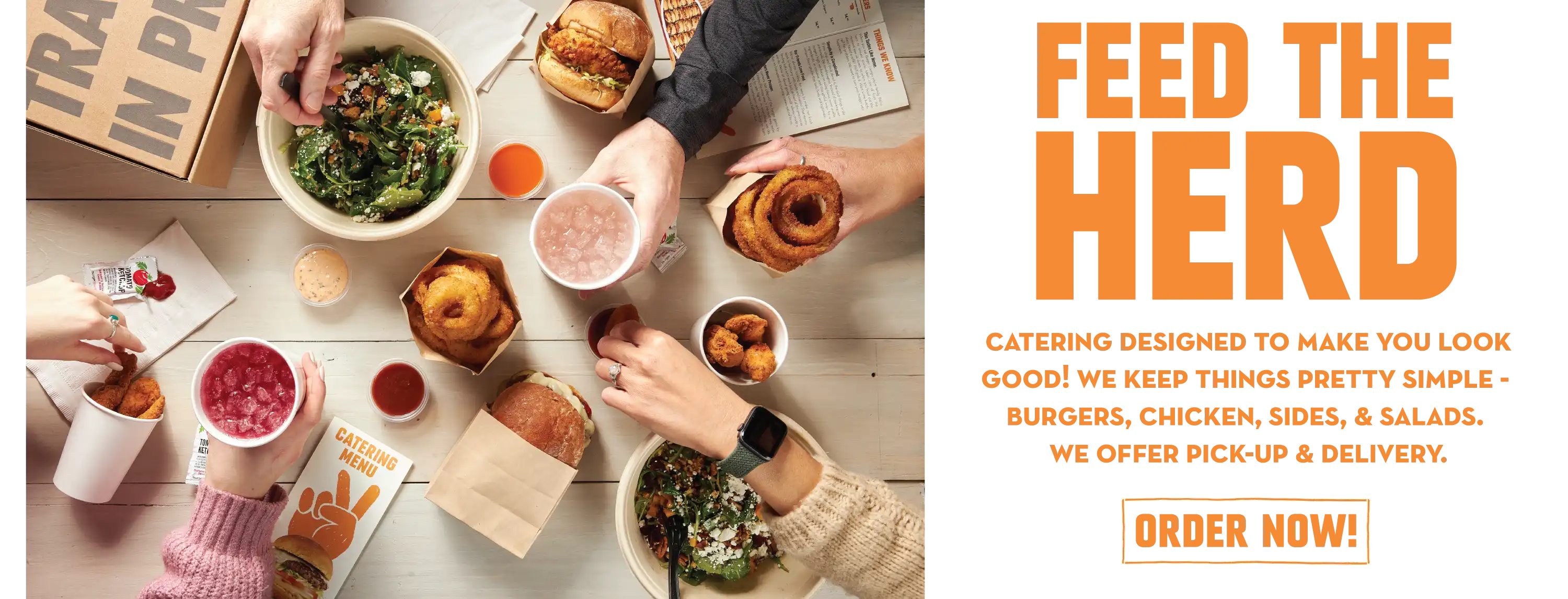 Promotional Image for Burger Lounge Catering, with text reading 