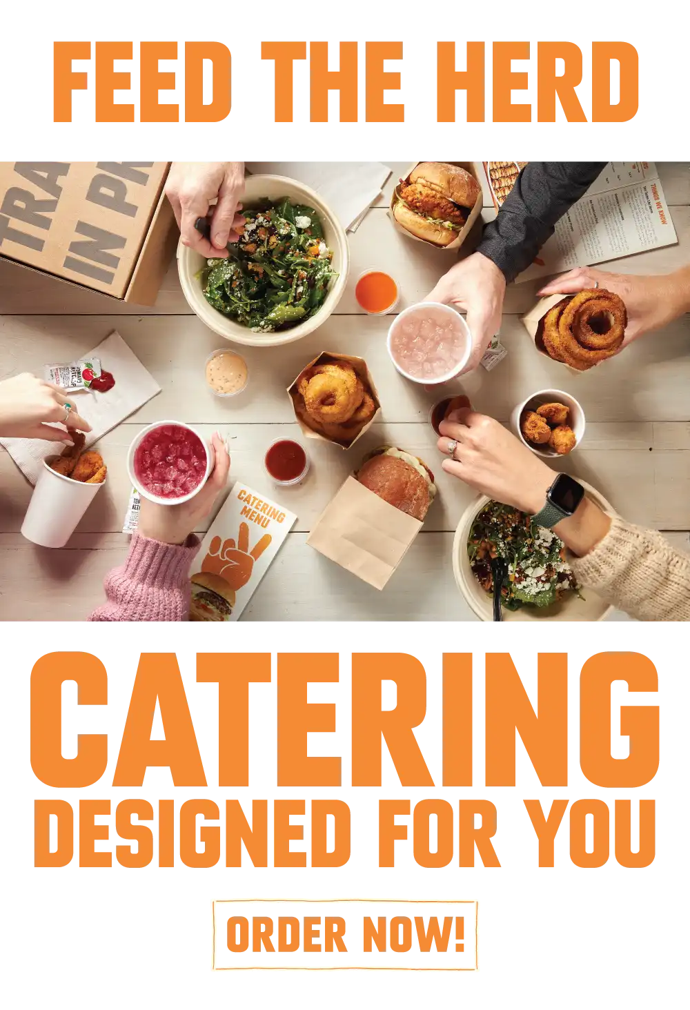 Promotional Image for Burger Lounge Catering, with text reading 