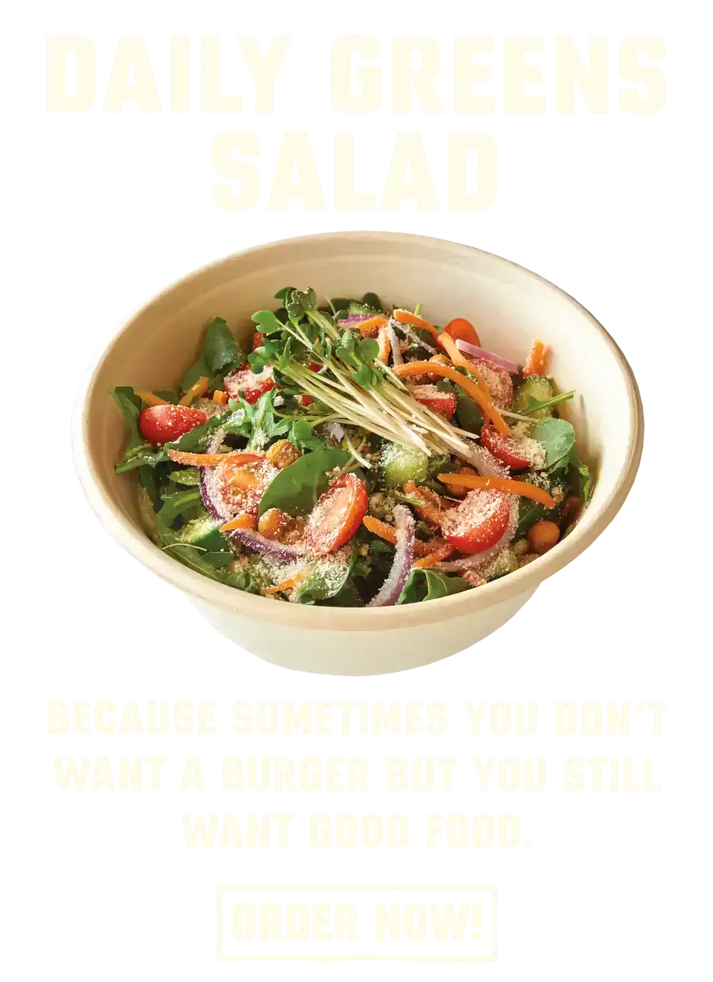 Promotional Image of the Burger Lounge Daily Greens Salad with text stating  