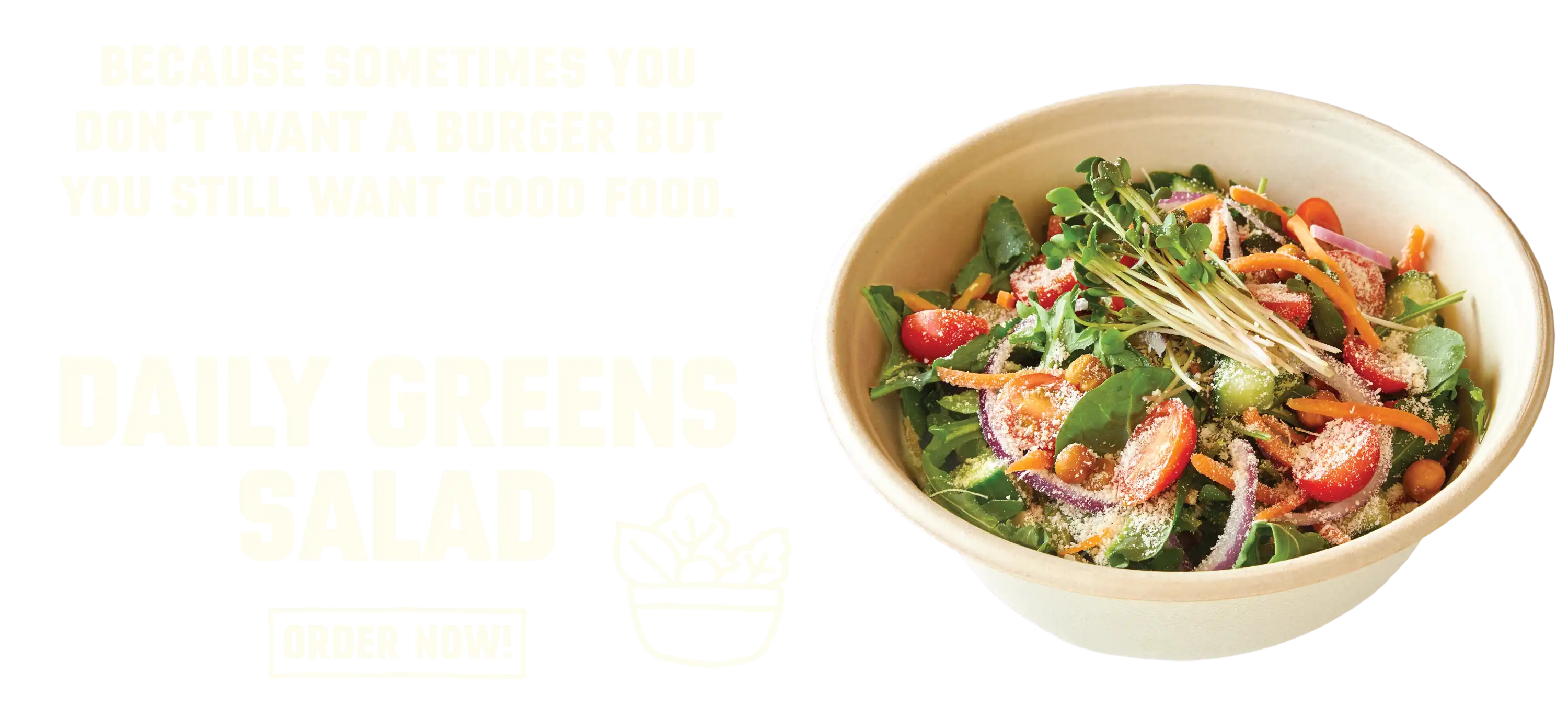 Promotional Image of the Burger Lounge Daily Greens Salad with text stating  